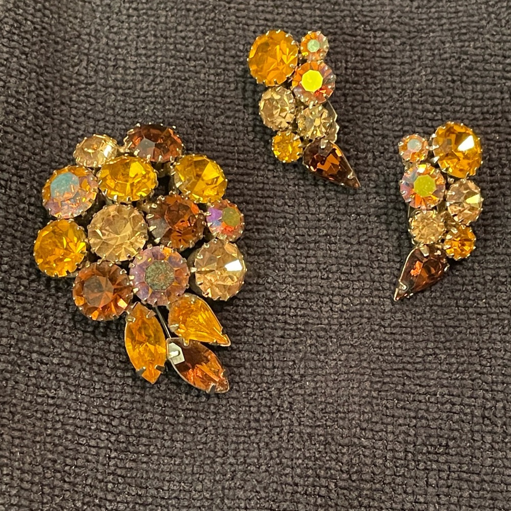 Karu Arke Inc brooch and clip on earrings